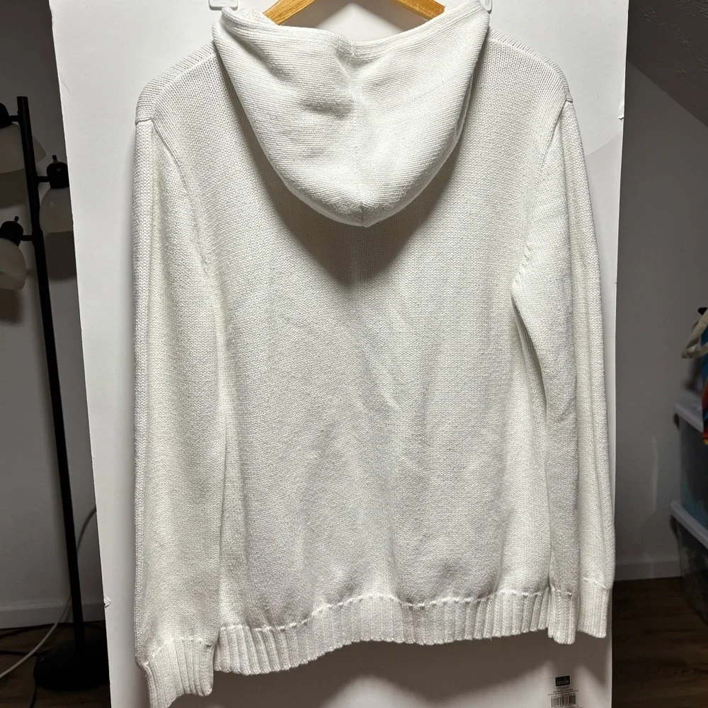J. Crew white, knit full zipper hoodie, size large
